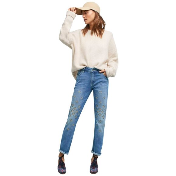 Pilcro And The Letterpress Embroidered Slim Boyfriend Jeans Sz 27 - Picture 1 of 11